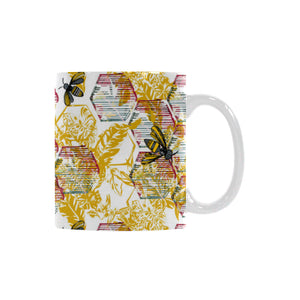 Cool Bee honeycomb leaves pattern Classical White Mug (Fulfilled In US)