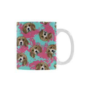 Beagle muzzles turquoise paint splashes pink patte Classical White Mug (Fulfilled In US)
