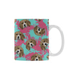 Beagle muzzles turquoise paint splashes pink patte Classical White Mug (Fulfilled In US)