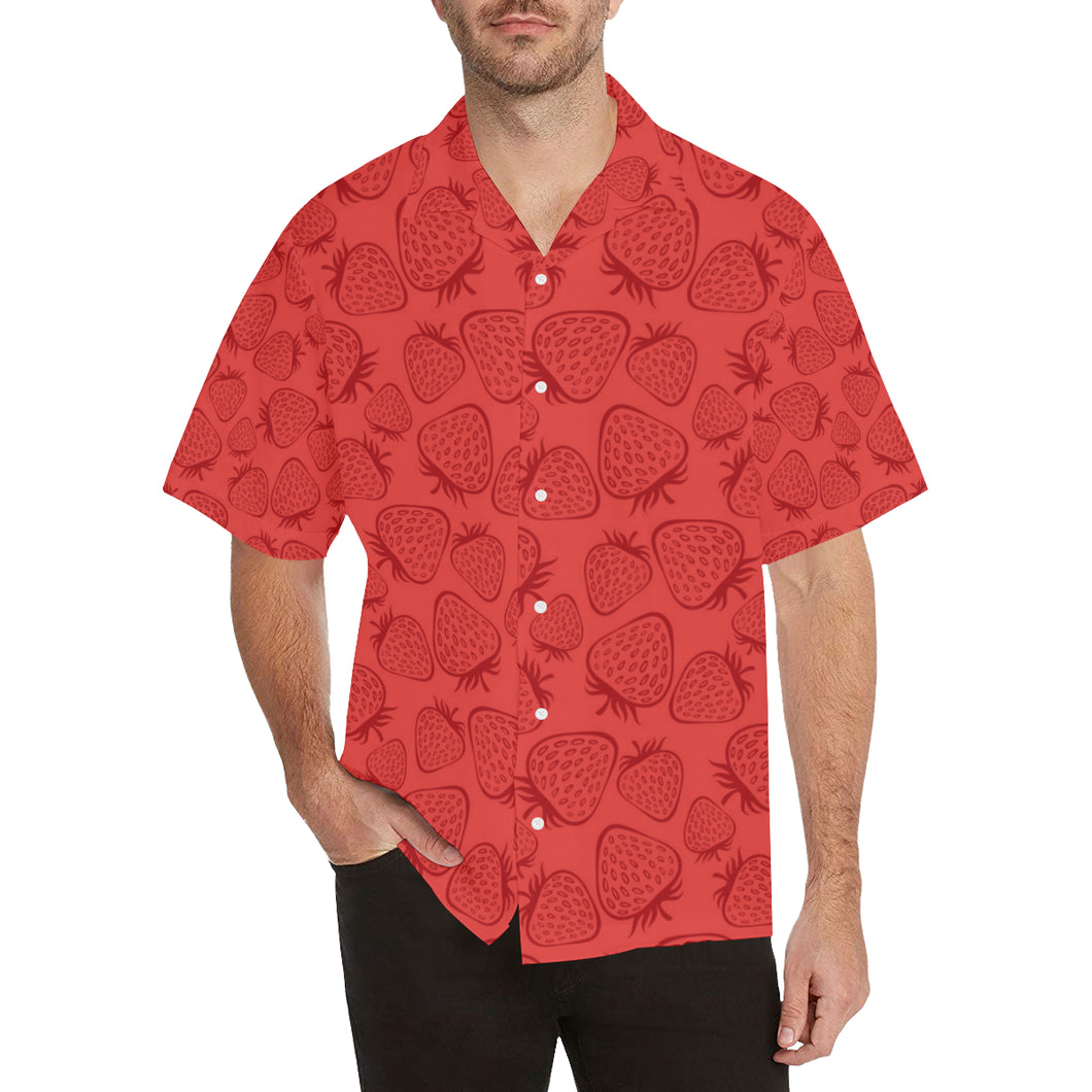 strawberry pattern red background Men's All Over Print Hawaiian Shirt