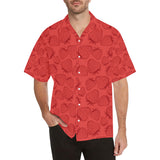 strawberry pattern red background Men's All Over Print Hawaiian Shirt