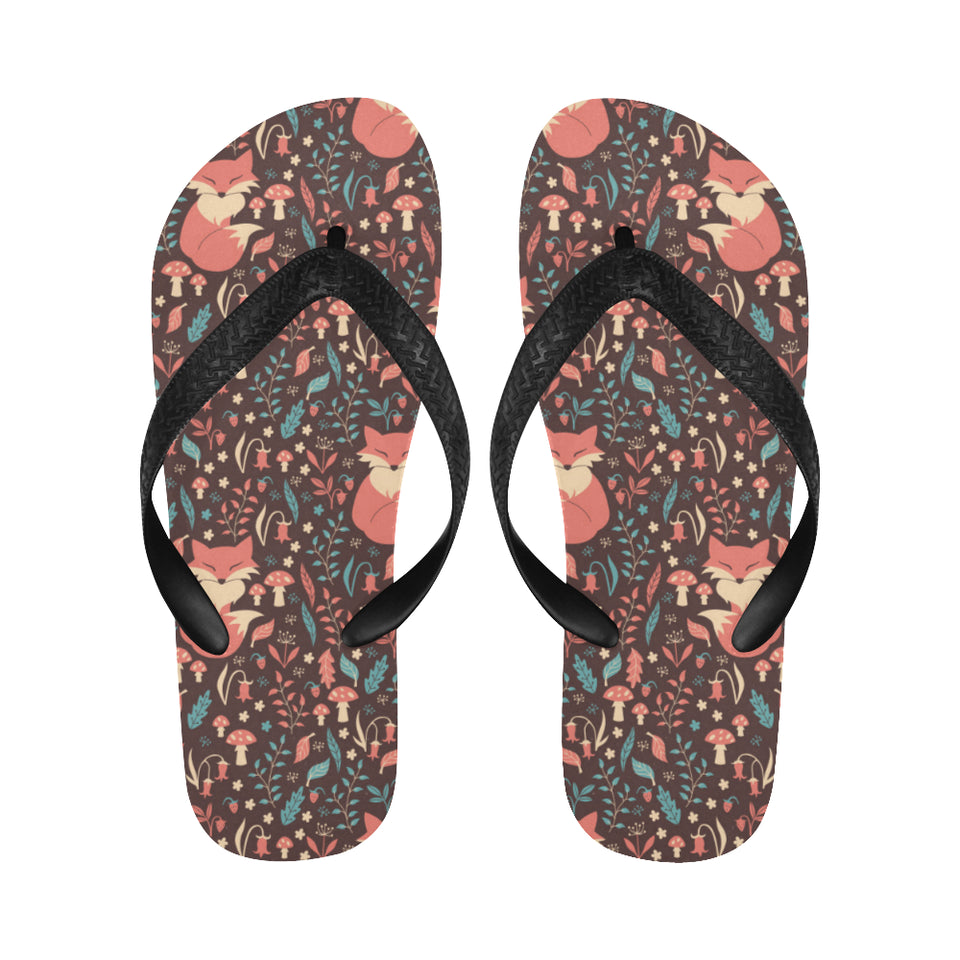 fox leaves mushroom pattern Unisex Flip Flops