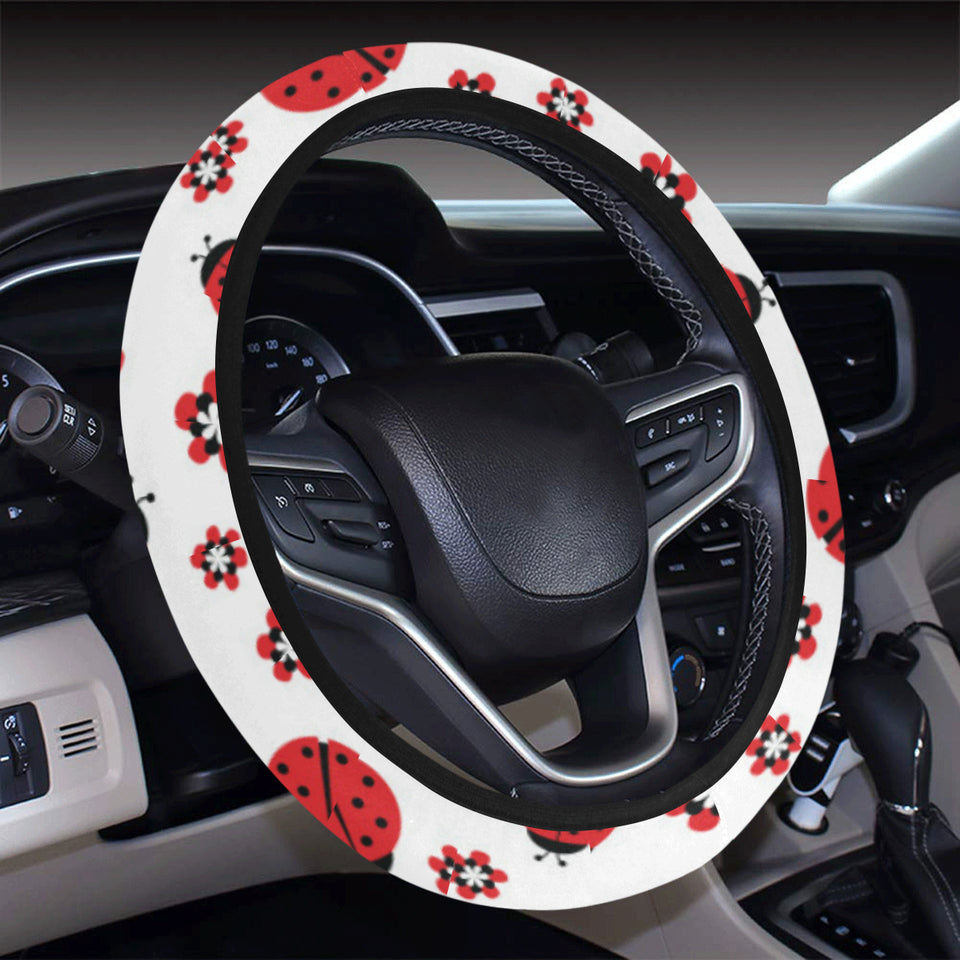 Ladybug Pattern Print Design 04 Car Steering Wheel Cover