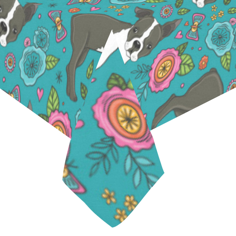 Boston terrier beautiful flower pattern Tablecloth