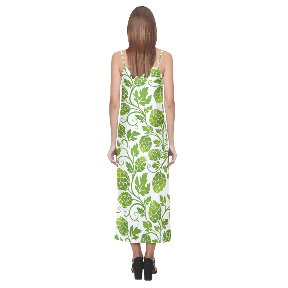 Hop design pattern V-Neck Open Fork Long Dress