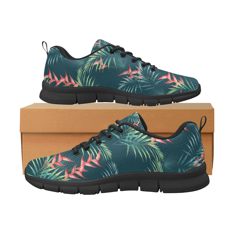 heliconia flowers, palm and monstera leaves on bla Men's Sneaker Shoes