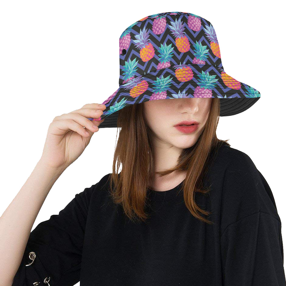 Pineapples pattern zigzag background Unisex Bucket Hat