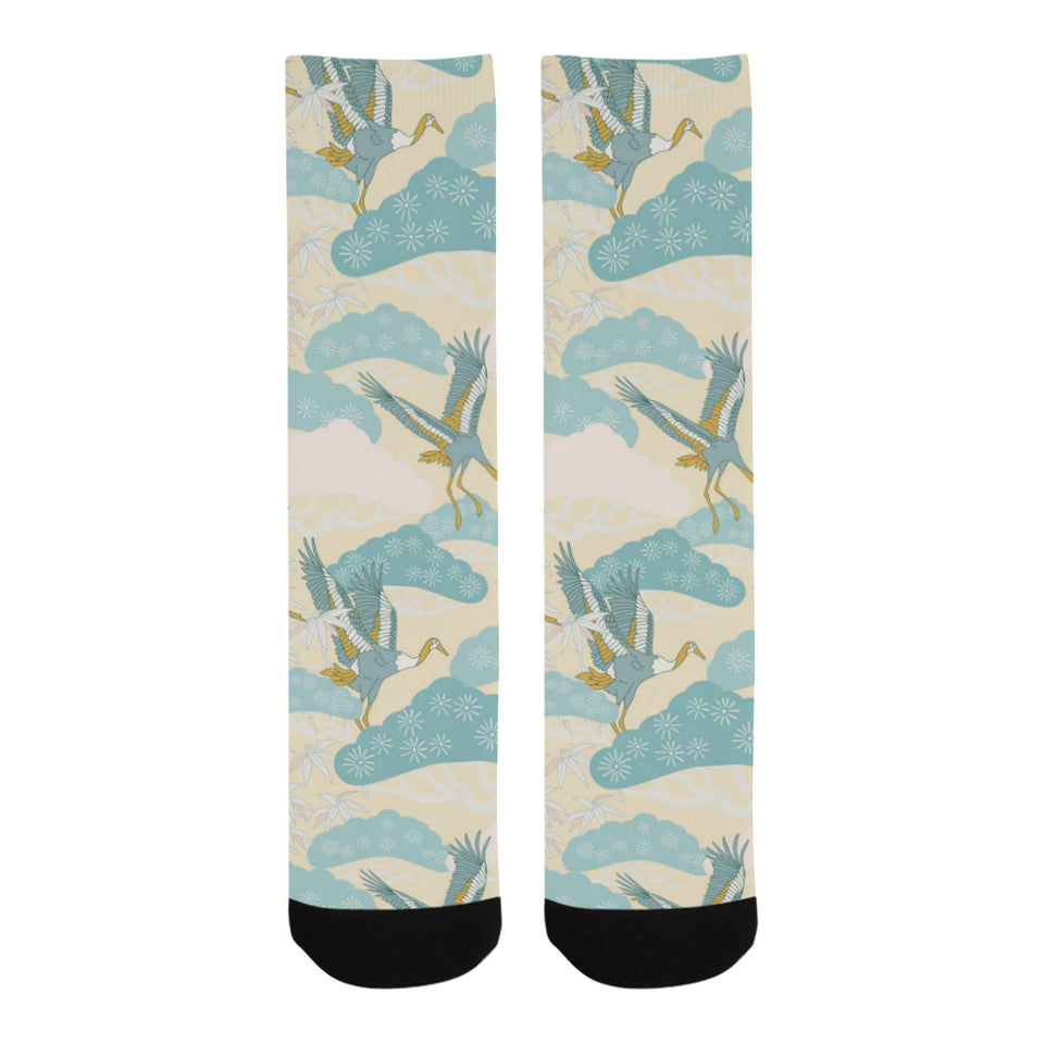 Bonsai bamboo stork japanese pattern cream theme Crew Socks