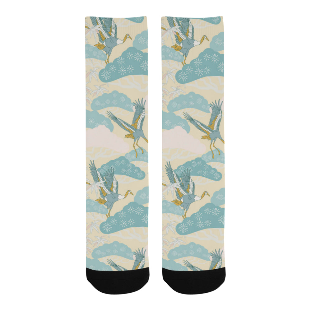 Bonsai bamboo stork japanese pattern cream theme Crew Socks