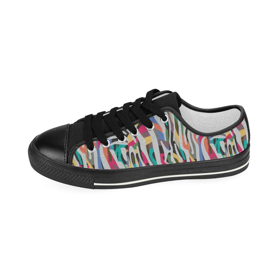 Colorful zebra skin pattern Kids' Boys' Girls' Low Top Canvas Shoes Black