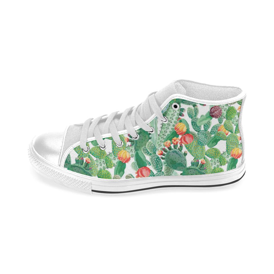 Cactus design pattern copy Men's High Top Canvas Shoes White