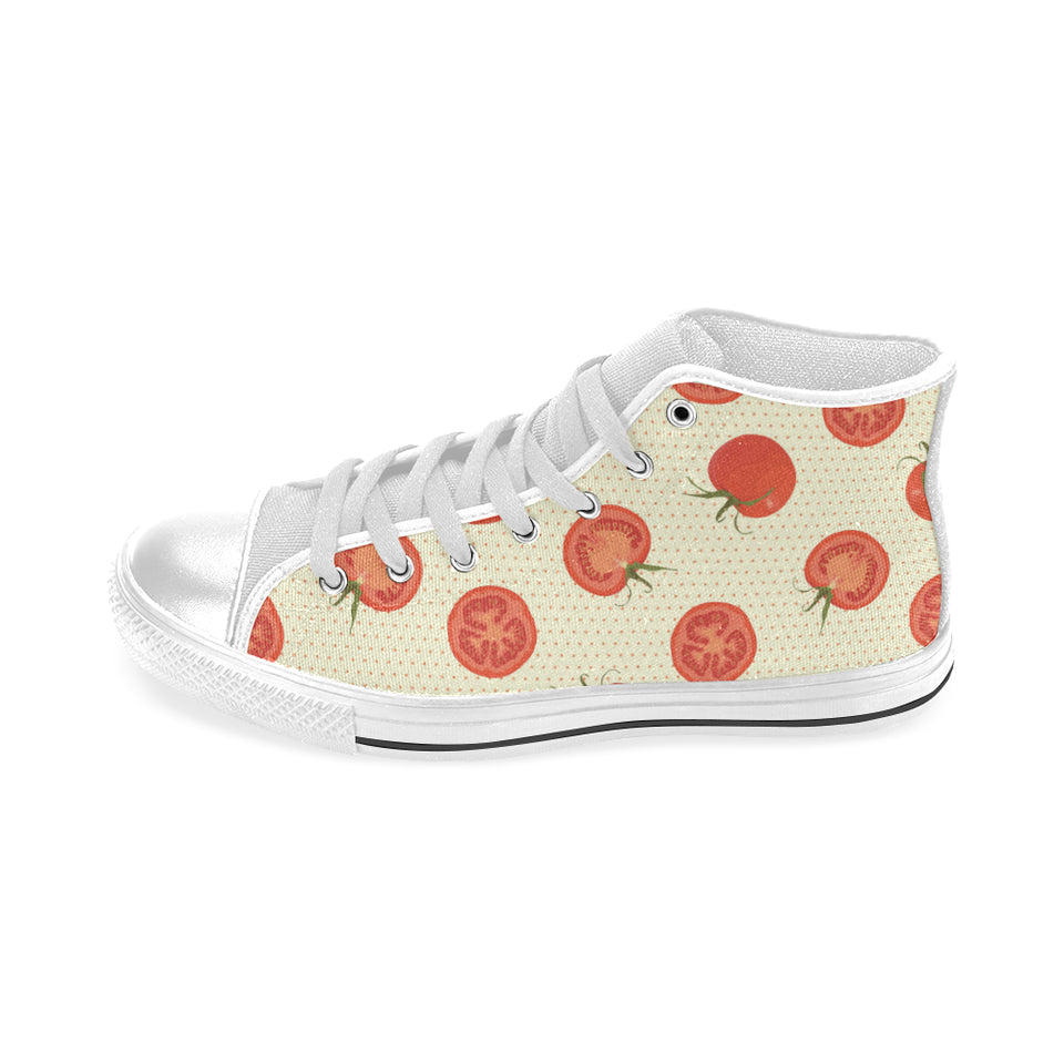 Tomato dot background Men's High Top Canvas Shoes White