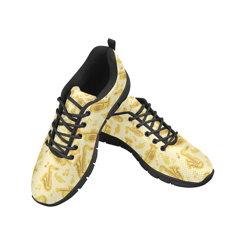 Saxophone cornet pattern yellow background Men's Sneaker Shoes