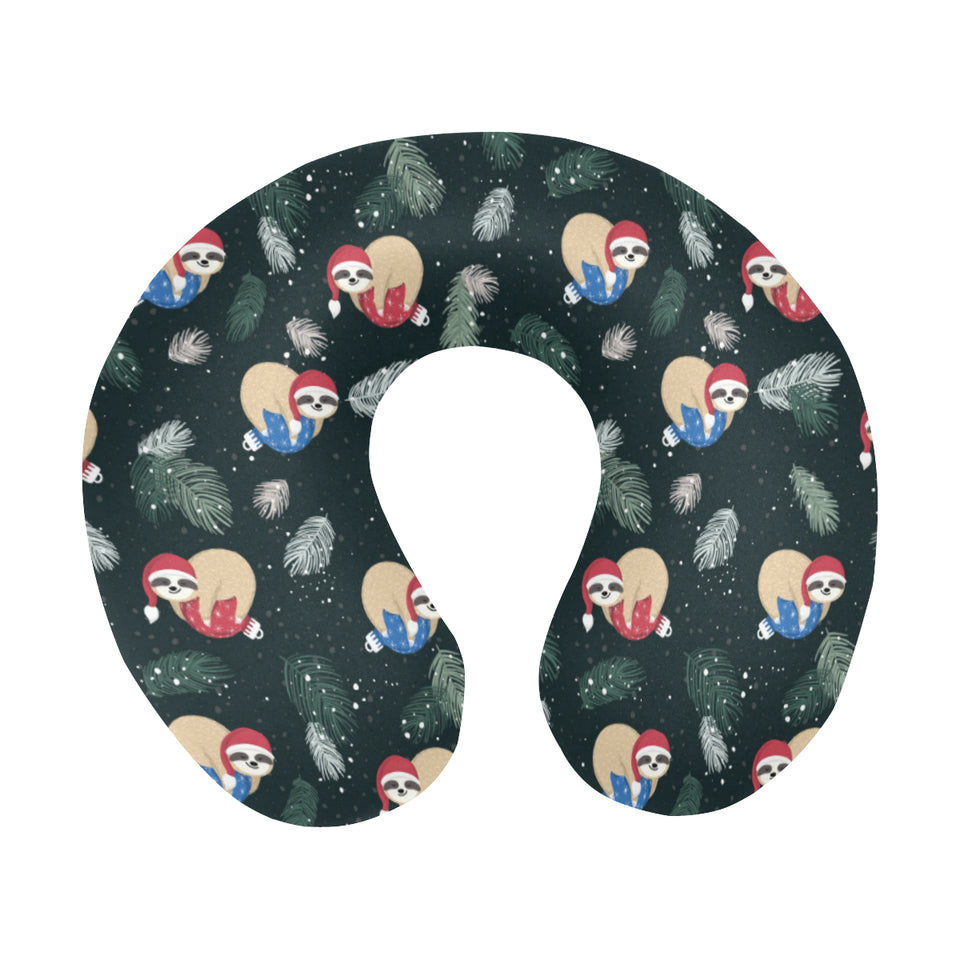 Cute sloths sleeping christmas ball santa hat patt U-Shaped Travel Neck Pillow