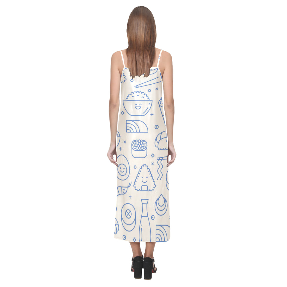 Cute sushi icon pattern V-Neck Open Fork Long Dress