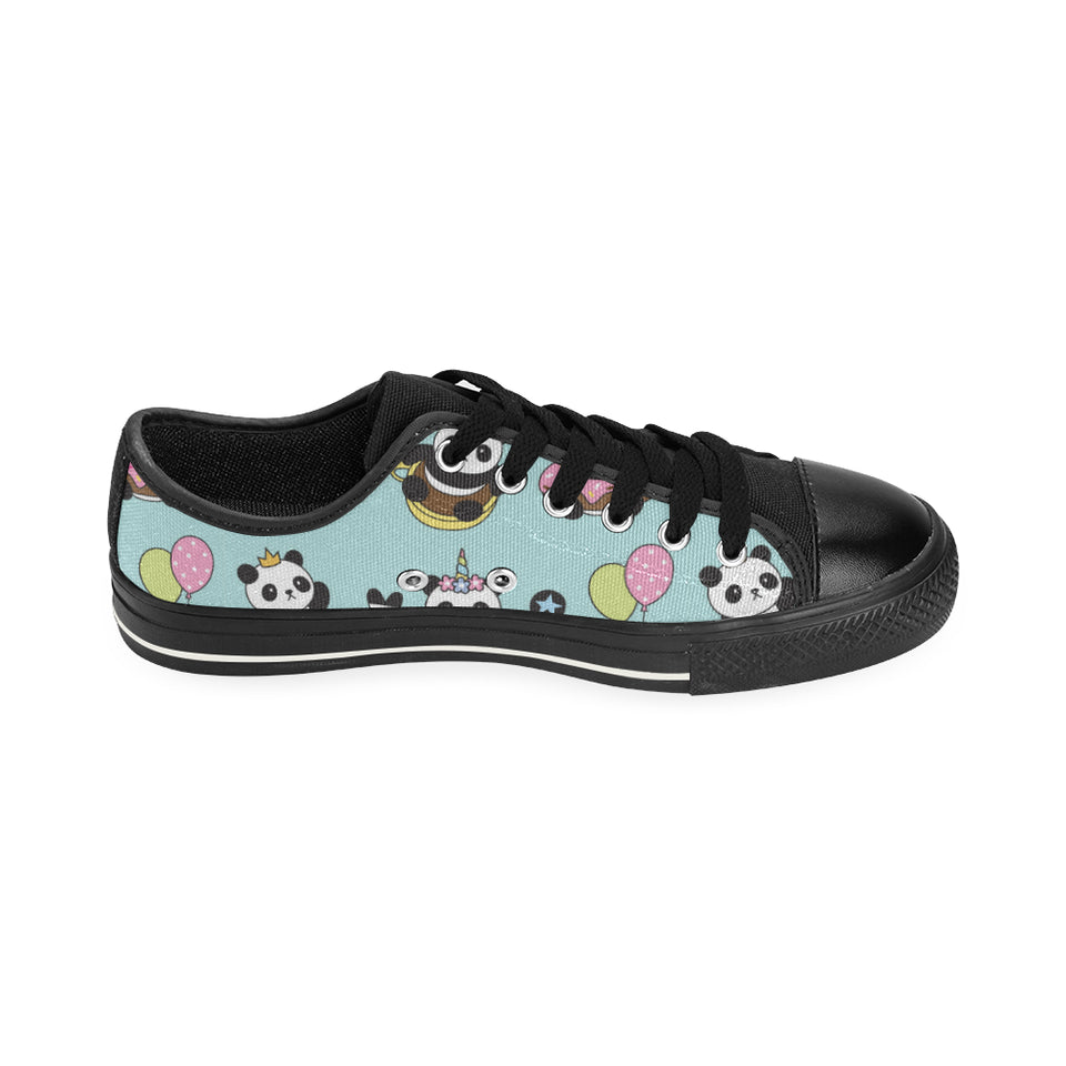 Cute baby panda pattern Men's Low Top Canvas Shoes Black