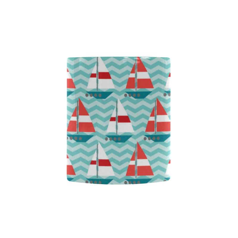 Red White sailboat wave background Morphing Mug Heat Changing Mug
