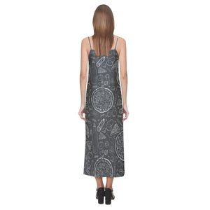 Pizza pattern V-Neck Open Fork Long Dress