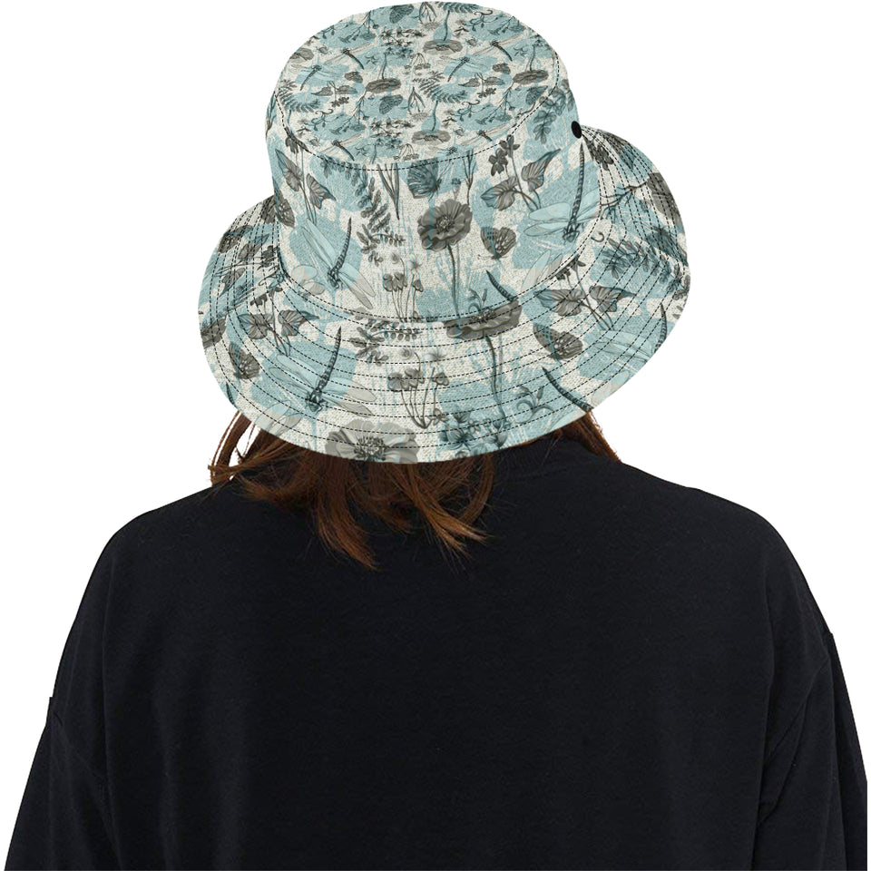 Dragonfly Butterfly Plants insect flower vintage s Unisex Bucket Hat