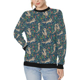 Raccoon tropical leaves pattern Women's Crew Neck Sweatshirt