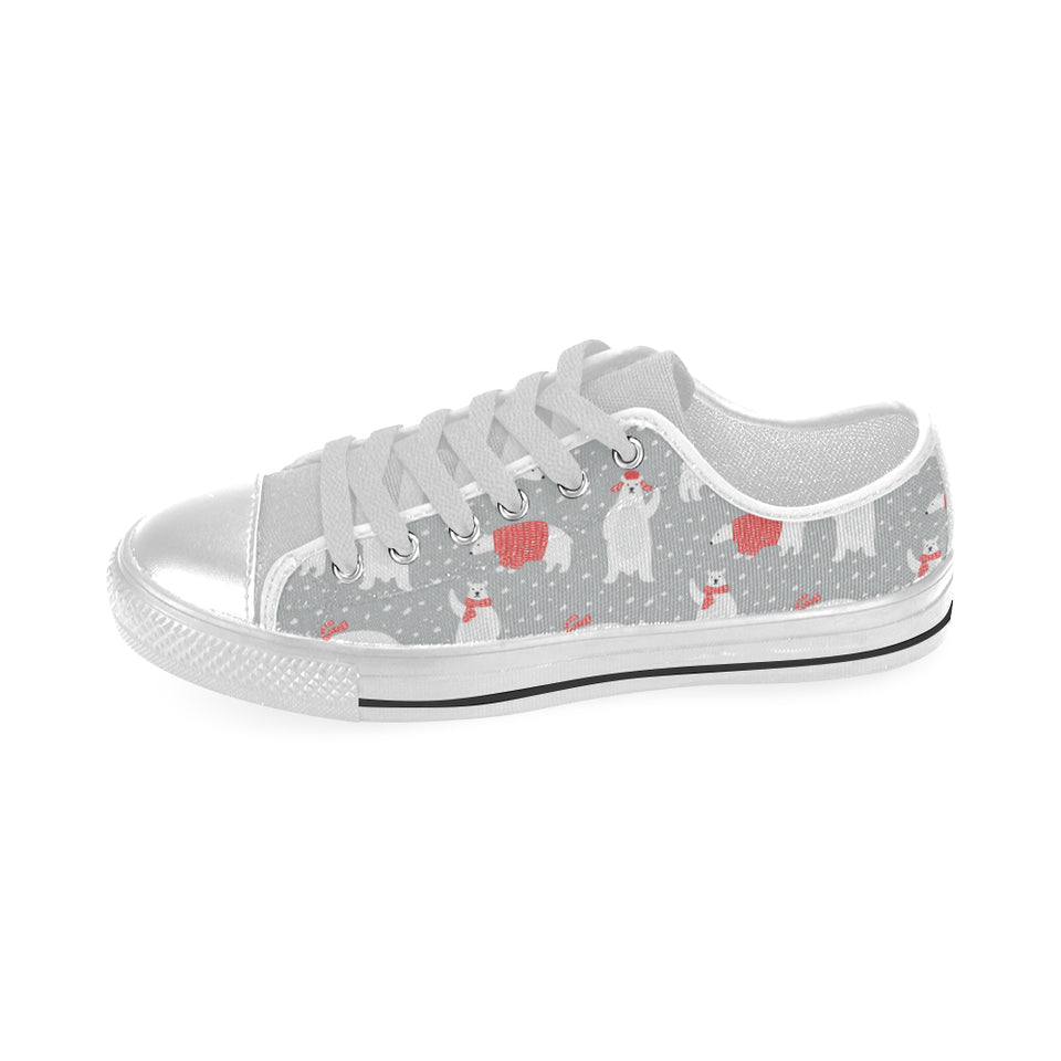Cute polar bear christmas snow pattern Men's Low Top Shoes White