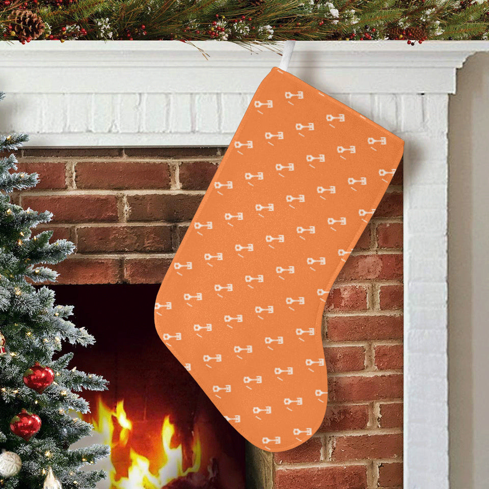 Engine Piston Orange Background Pattern Print Desi Christmas Stocking