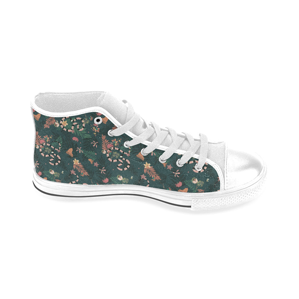 Snake forest pattern Men's High Top Canvas Shoes White