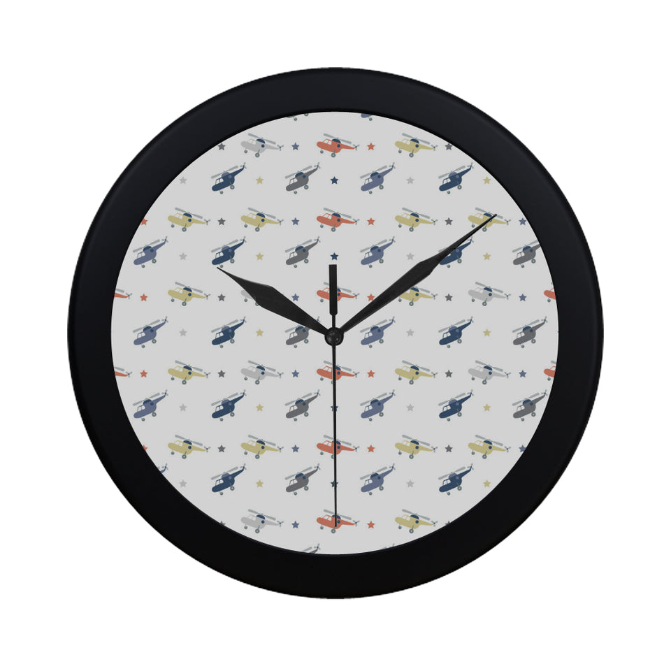 Cute helicopter star pattern Elegant Black Wall Clock