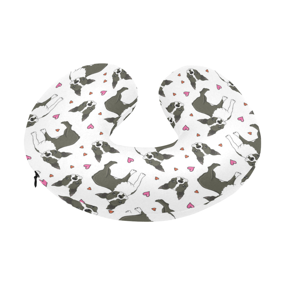 Boston terrier dog hearts vector pattern U-Shaped Travel Neck Pillow