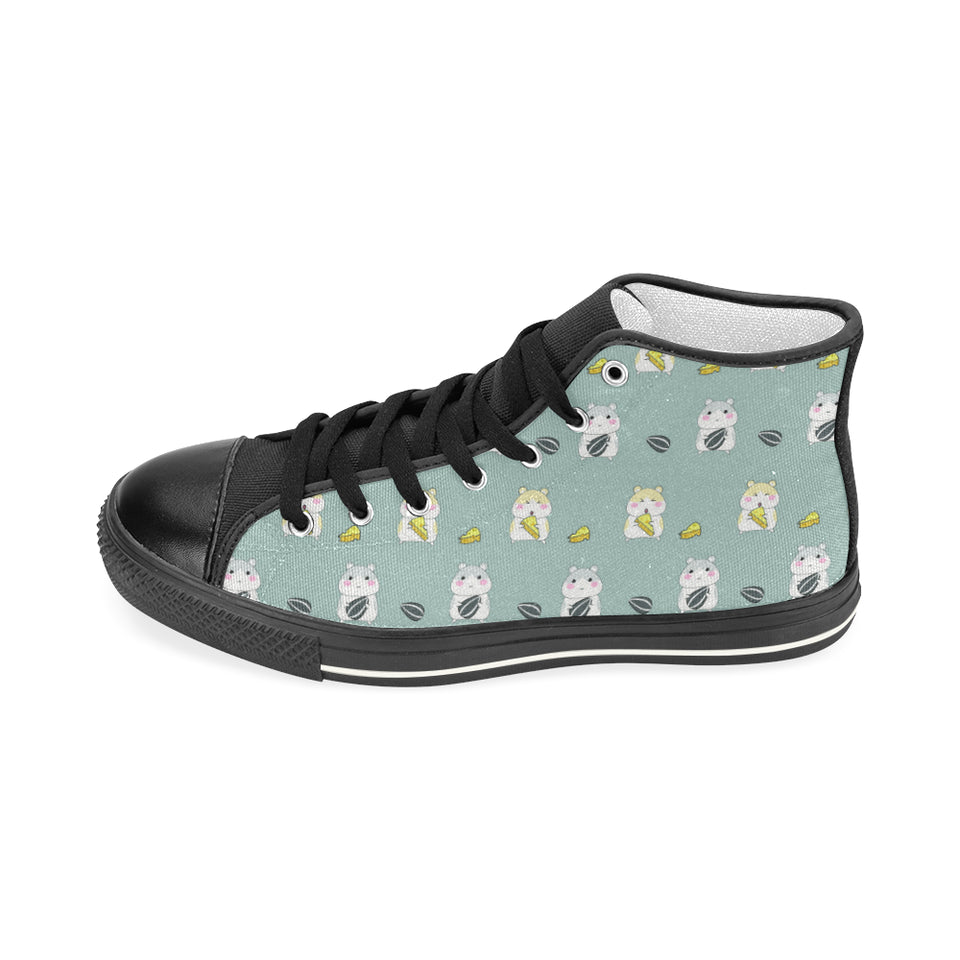 Cute hamster cheese pattern Women's High Top Canvas Shoes Black