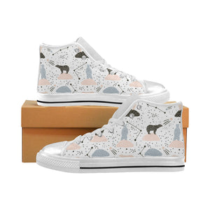 Polar bears star poka dot pattern Women's High Top Canvas Shoes White