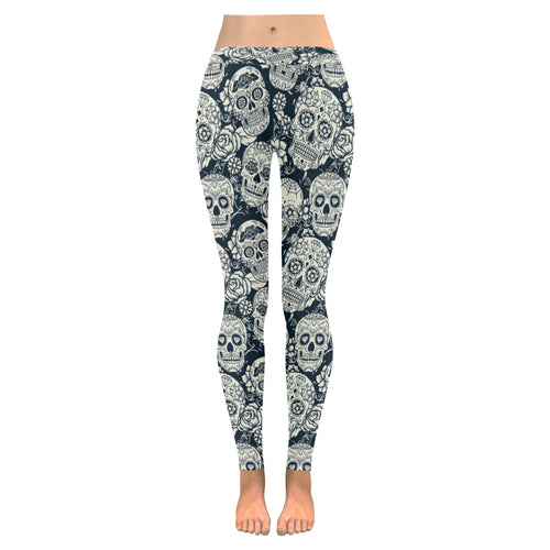 Sugar skull black white pattern Women's Legging Fulfilled In US