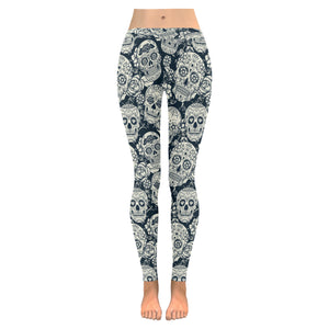 Sugar skull black white pattern Women's Legging Fulfilled In US