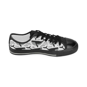 Black whale pattern Kids' Boys' Girls' Low Top Canvas Shoes Black