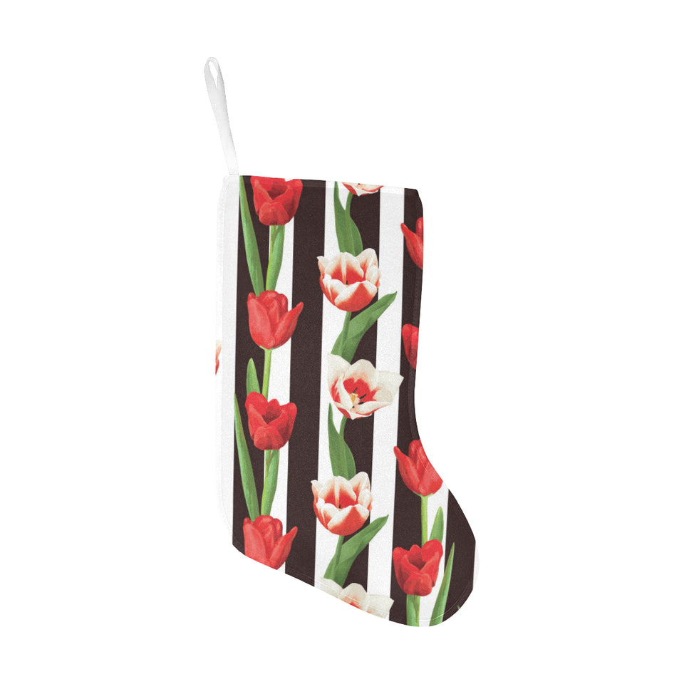 red and white tulips pattern Christmas Stocking
