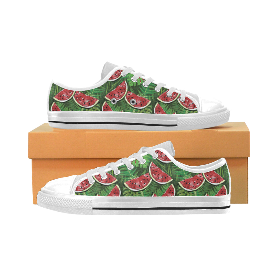 Watermelons tropical palm leaves pattern backgroun Men's Low Top Shoes White