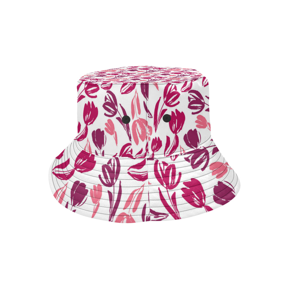 pink sketch tulip pattern Unisex Bucket Hat