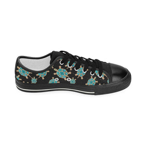 Sea turtle blue stone pattern Kids' Boys' Girls' Low Top Canvas Shoes Black