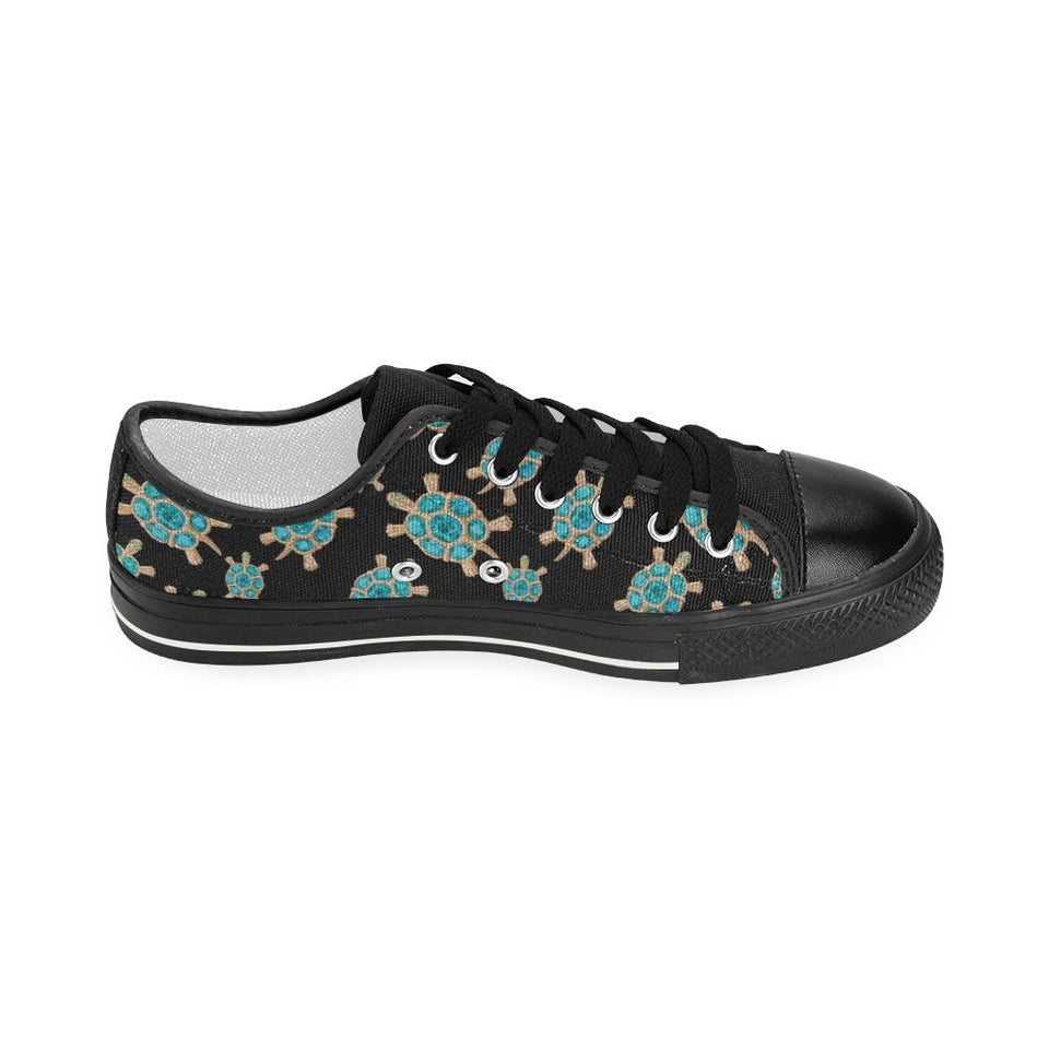 Sea turtle blue stone pattern Kids' Boys' Girls' Low Top Canvas Shoes Black