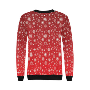 Snowflake pattern red background Women's Crew Neck Sweatshirt