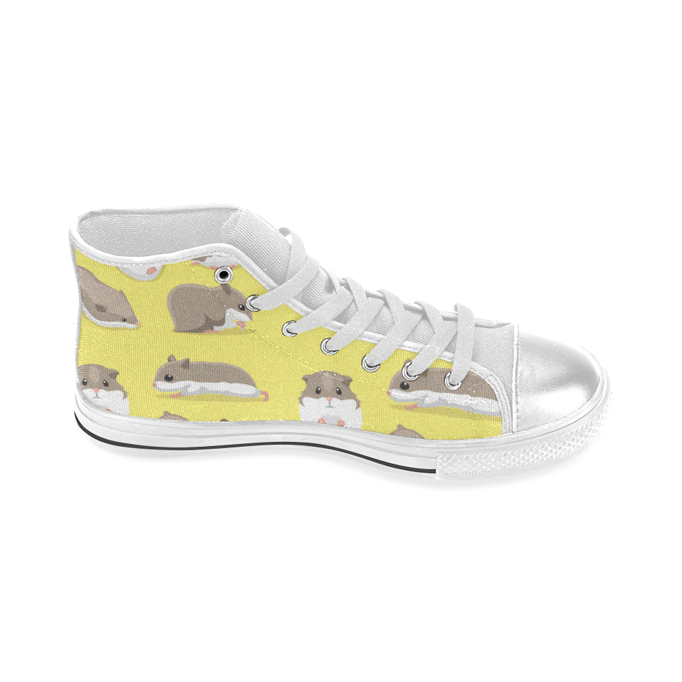Cute Hamster pattern Women's High Top Canvas Shoes White