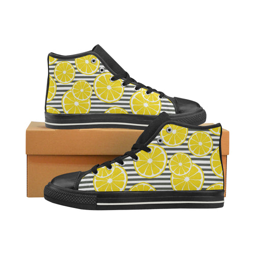 slice of lemon design pattern Women's High Top Canvas Shoes Black