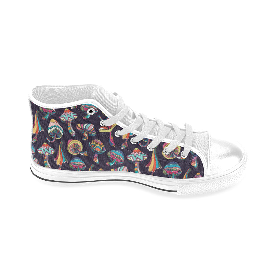 Colorful mushroom pattern Men's High Top Canvas Shoes White