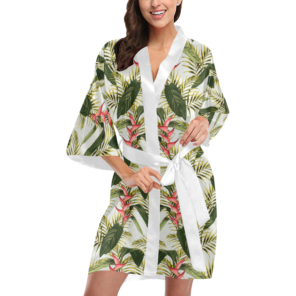 heliconia pattern Women's Short Kimono Robe