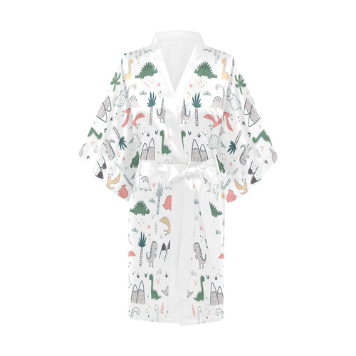 Cute cartoon dinosaurs tree pattern Women's Short Kimono Robe