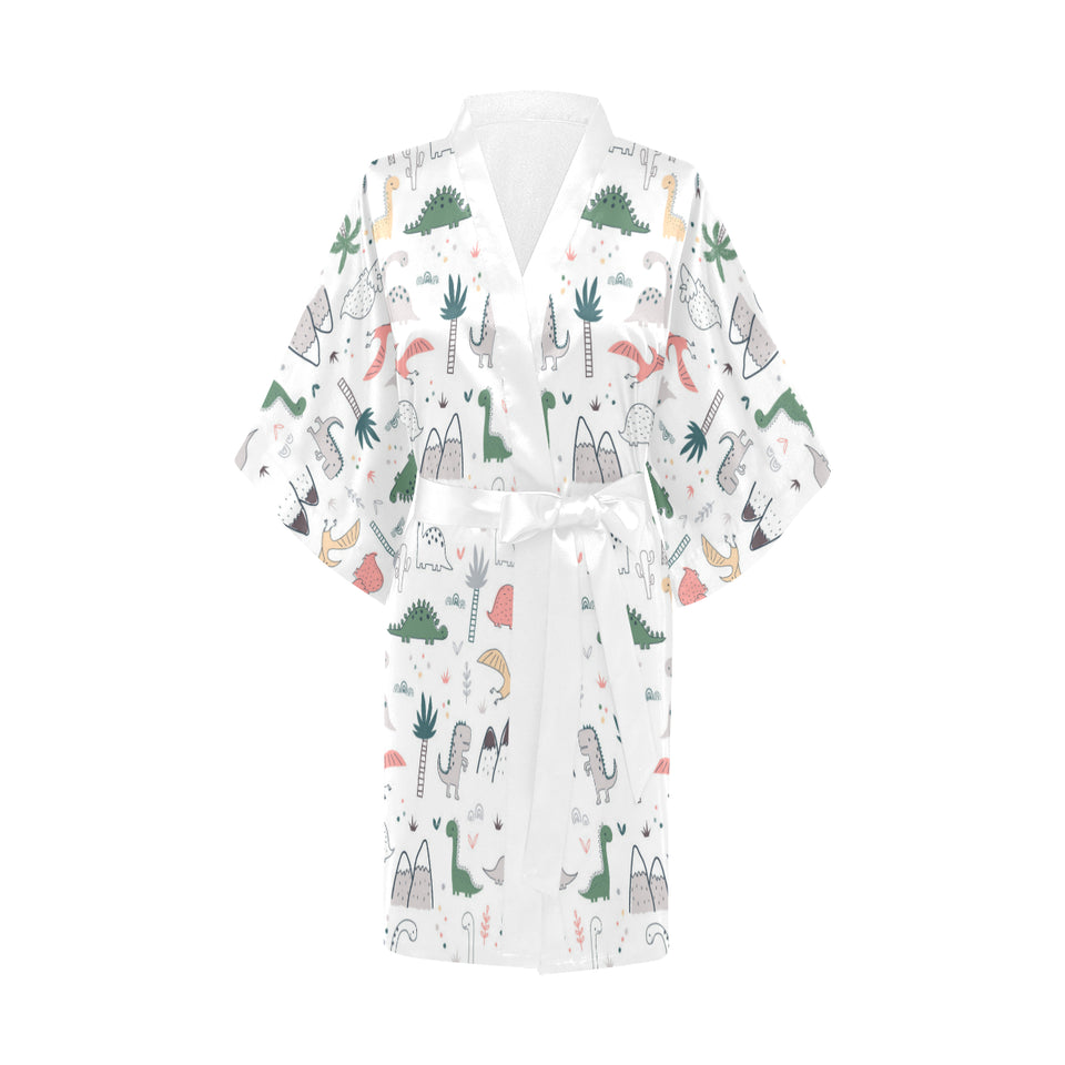 Cute cartoon dinosaurs tree pattern Women's Short Kimono Robe