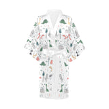 Cute cartoon dinosaurs tree pattern Women's Short Kimono Robe