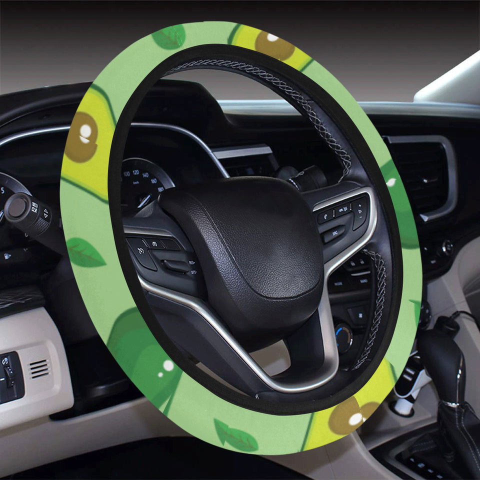 Avocado pattern green background Car Steering Wheel Cover