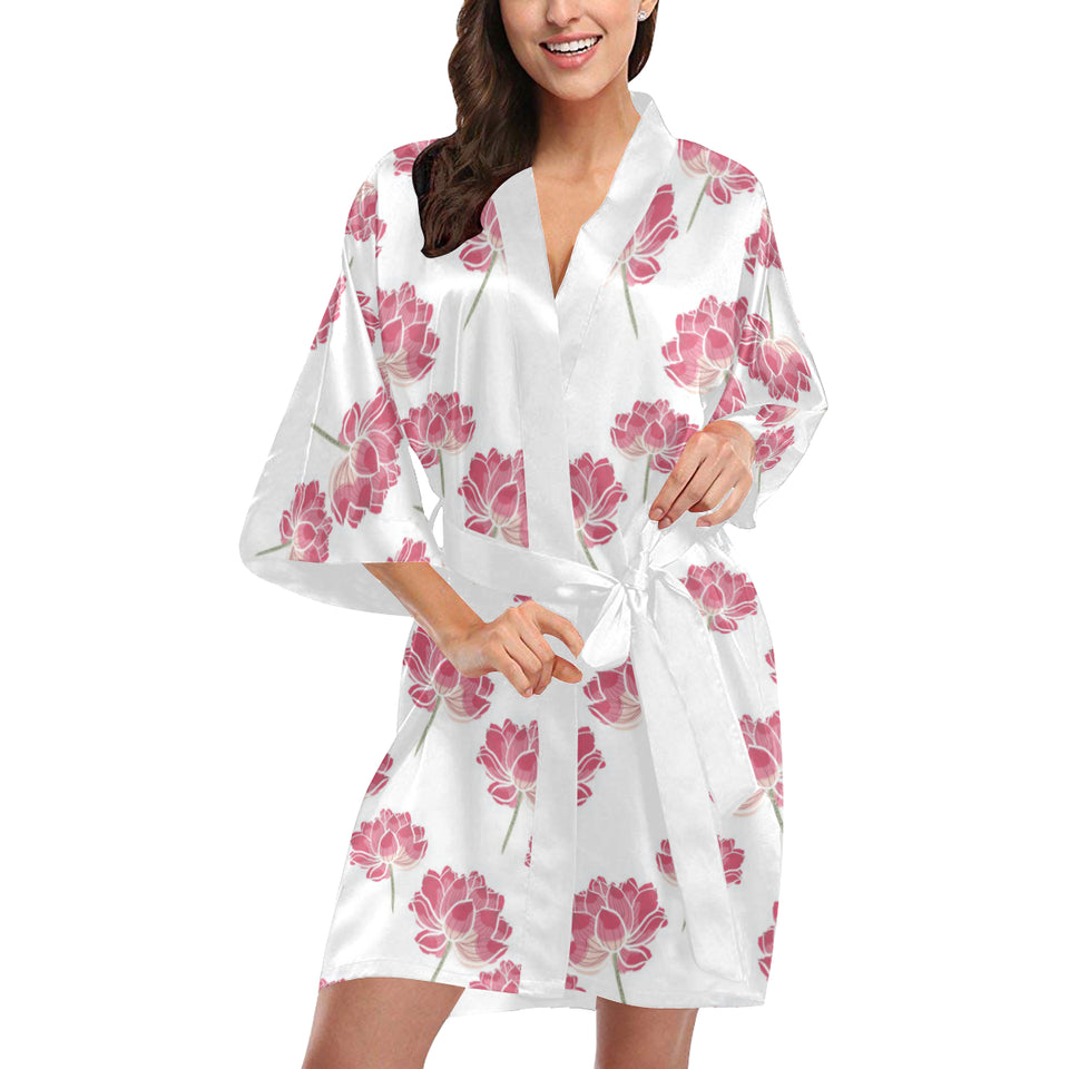 Pink lotus waterlily pattern Women's Short Kimono Robe
