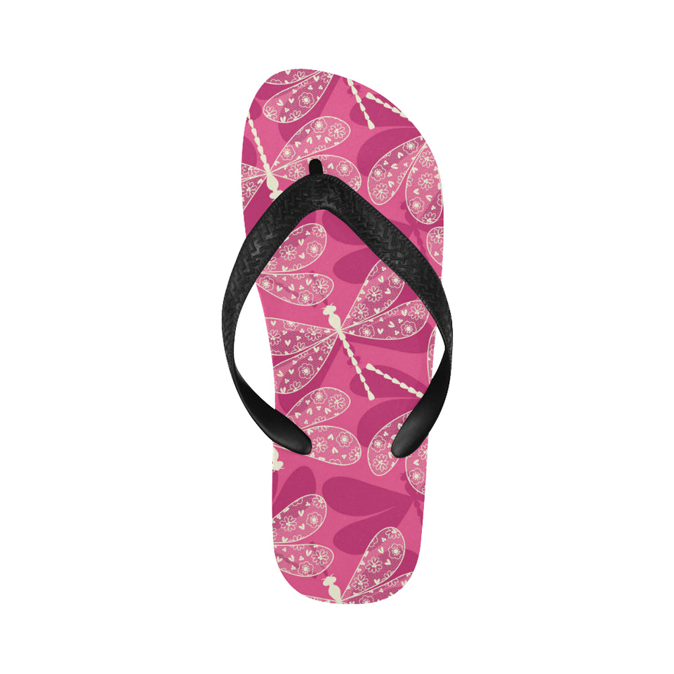 Beautiful dragonfly pink background Unisex Flip Flops